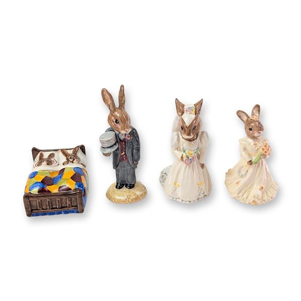 4pc Royal Doulton Bunnykins Porcelain Figurine Wedding Group