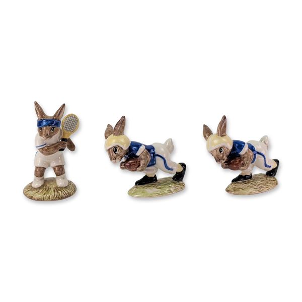 3pc Royal Doulton Porcelain Bunnykins Sporting Figurine Trio