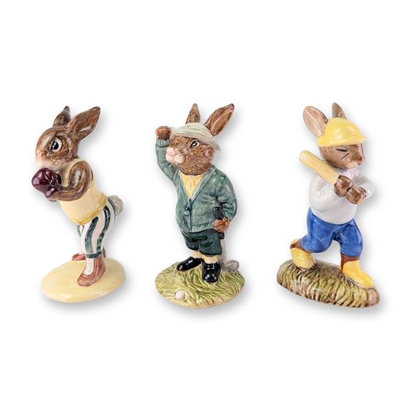 3pc Royal Doulton Sporting Bunnykins Porcelain Figurines