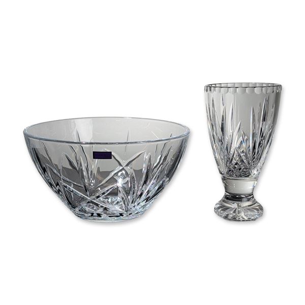 2pc Marquis by Waterford Crystal Brookside Glass Bowl and Unmarked Vase