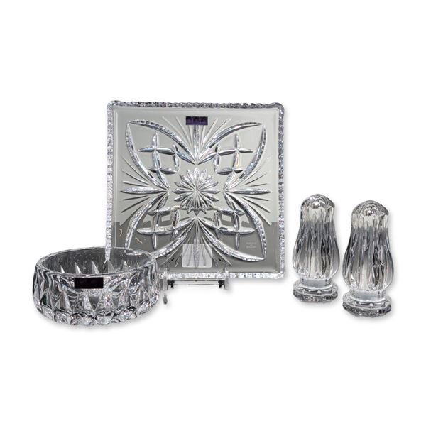 Group of Four Marquis by Waterford Crystal Items- Tray, Bowl and Shakers