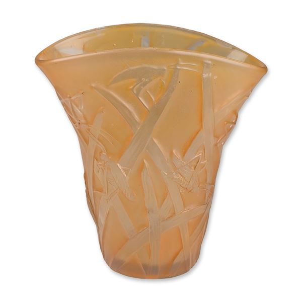 Amber Molded Glass Katydid Vase