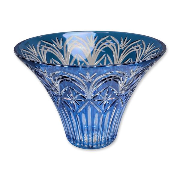 Cobalt Blue Cut to Clear Crystal Trumpet Vase