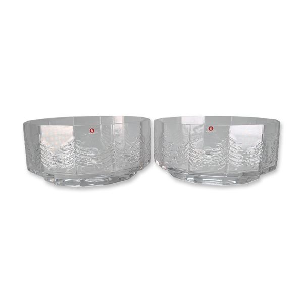 Pair of Iittala Jorma Vennola Kuusi Pattern Glass Bowls
