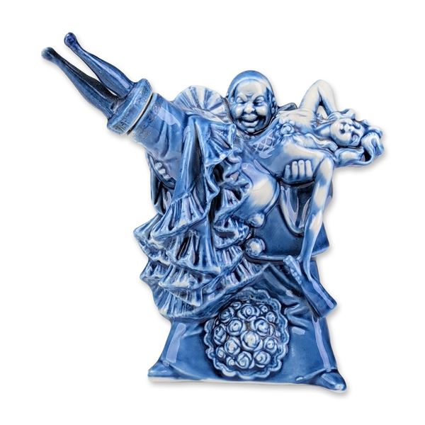 Blue and White Flow Glaze Porcelain Figural Decanter