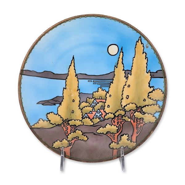 Art Deco Style Hand Painted Ceramic Landscape Charger