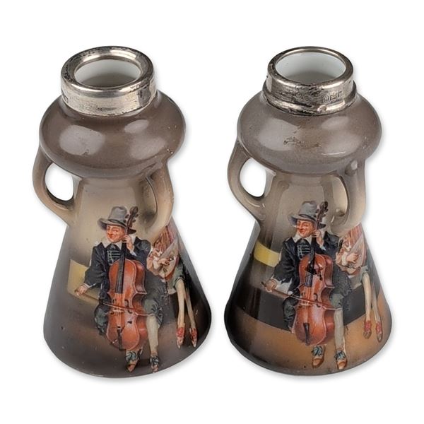 Pair of Royal Bayreuth Bavaria Porcelain Miniature Vases with Sterling Silver Rims