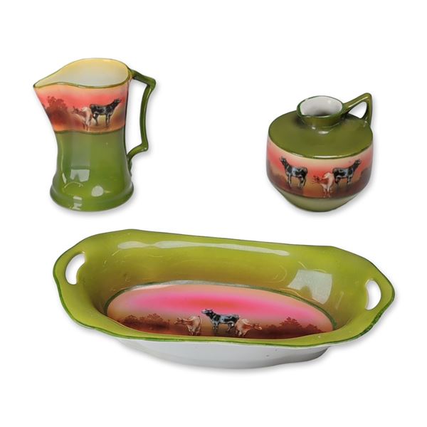 Royal Bayreuth Bavaria Cattle at Sunset Porcelain Trio