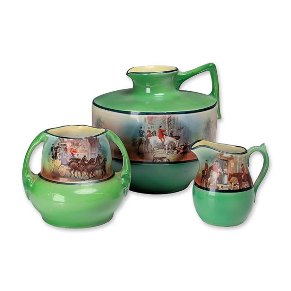 Royal Bayreuth Shubenacadie Nova Scotia Souvenir Hunting Scene Ceramic Trio