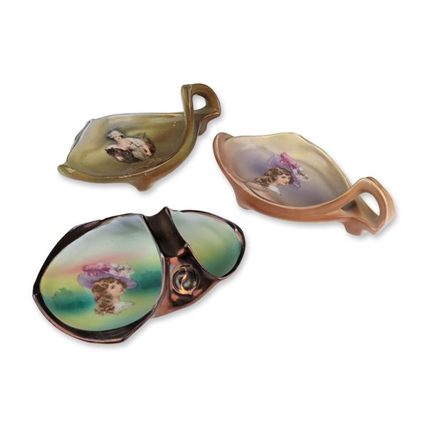 3pc Royal Bayreuth Bavaria Portrait Porcelain Dishes Grouping