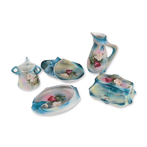5pc Royal Bavaria Porcelain Dresser Set With Hand Painted Roses