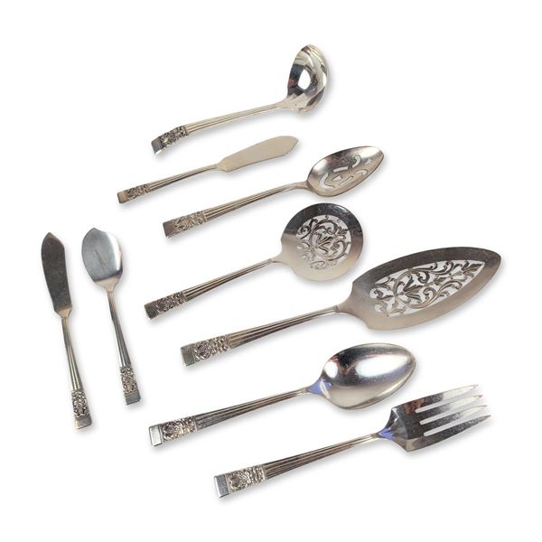 9pc Oneida Community Coronation Pattern Silver-Plated Serving Flatware Group