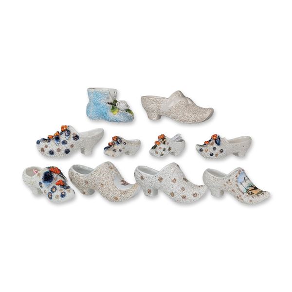 10pc Collection of Sand Encrusted Porcelain Shoe Figurines