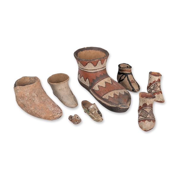 Collection of Southwestern Polychrome Pottery Moccasin Figurines