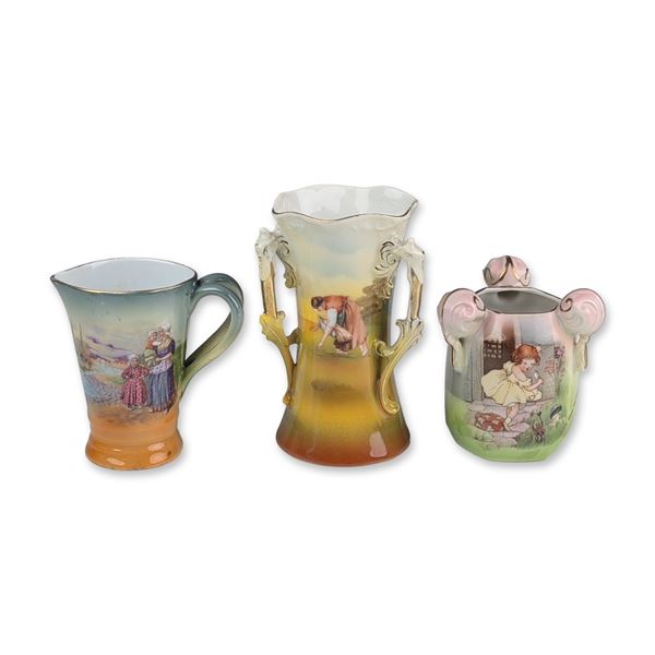 Trio of Decorative Porcelain Vases and Pitchers