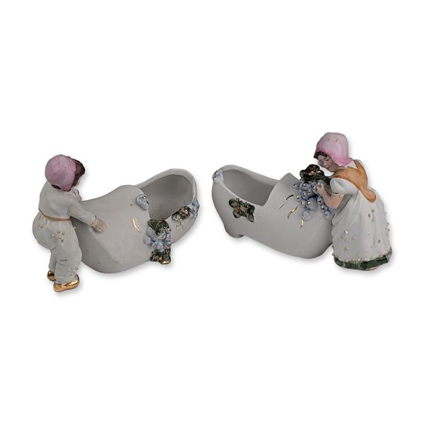 Two German Porcelain Dutch Figural Shoe Spill Vases