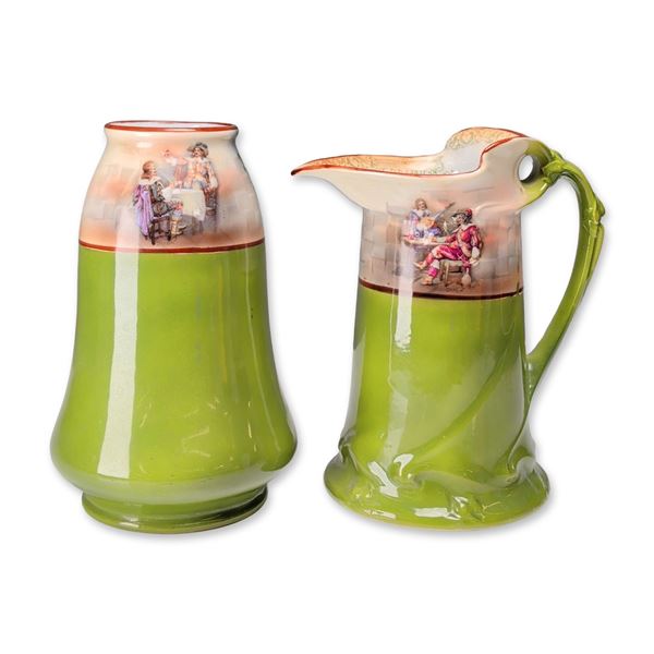 Pair of Royal Bayreuth Bavaria Apple Green Tavern Ware Porcelain Vessels