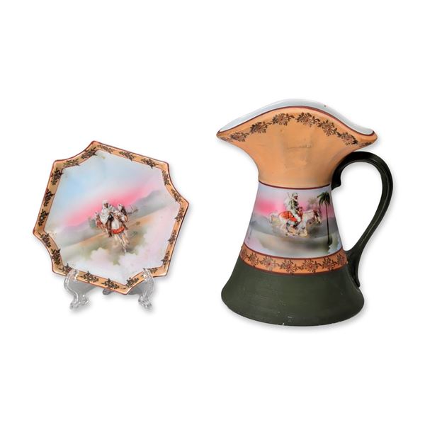 Royal Bayreuth Bavaria Orientalist Porcelain Pitcher and Dish