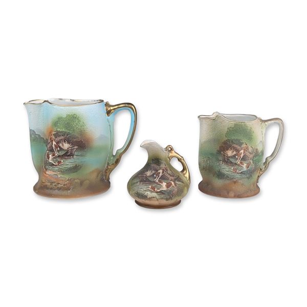 3pc Royal Bayreuth Bavaria Tapestry Finish Porcelain Pitcher Trio