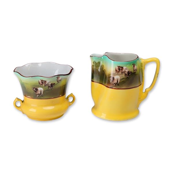Royal Bayreuth Bavaria Porcelain Sheep Motif Cream and Sugar Set