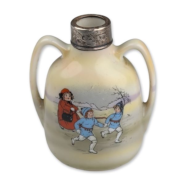 Royal Bayreuth Bavaria Sunbonnet Babies Porcelain Perfume Bottle with Sterling Silver Rim