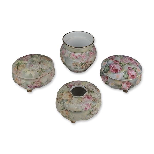 4pc Royal Bayreuth Rose Tapestry Porcelain Vanity Set