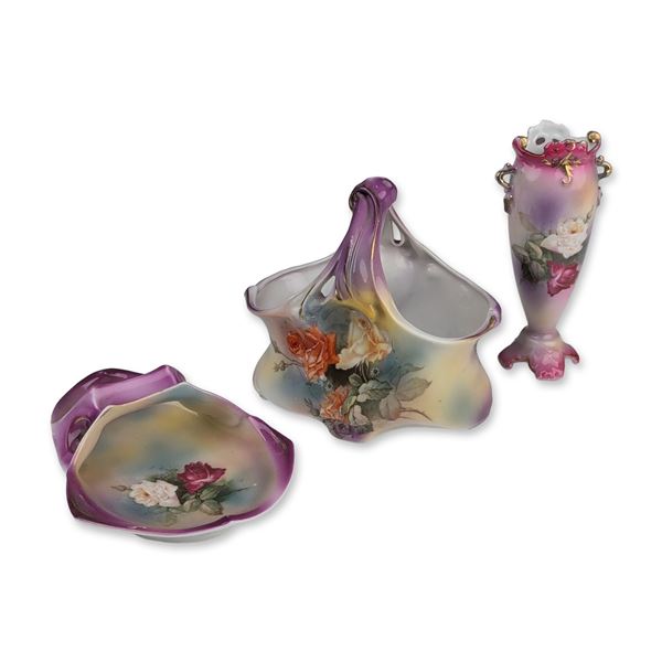 3pc Royal Bayreuth Bavaria Porcelain Floral Decorative Trio