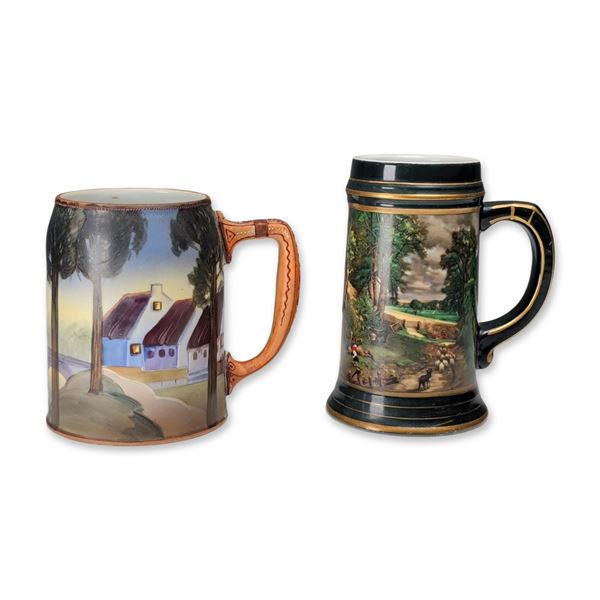 Nippon and Gerold Porzellan Bavaria Landscape Porcelain Mugs