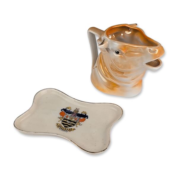 2pc Carlton Ware Luster Glaze Bull Figurine Creamer and Tray