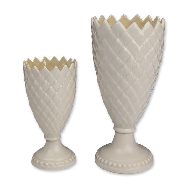 Two Belleek Ireland Porcelain Thistle Vases