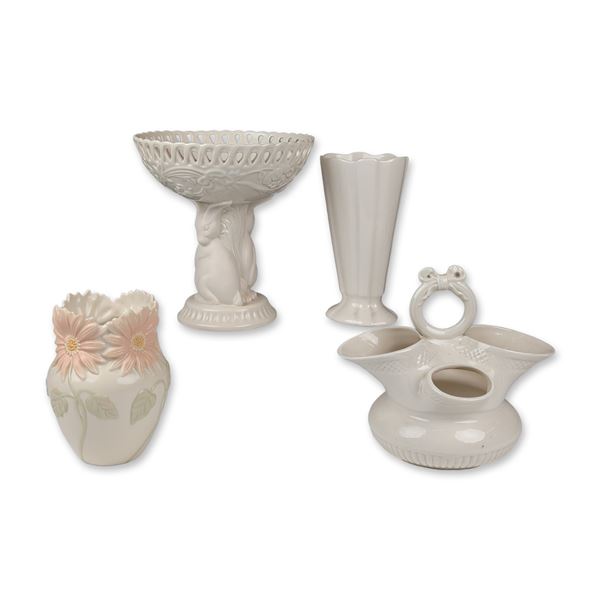 Collection of Four Lenox Porcelain Tableware - Compote Bowl, Vases & Posy Basket