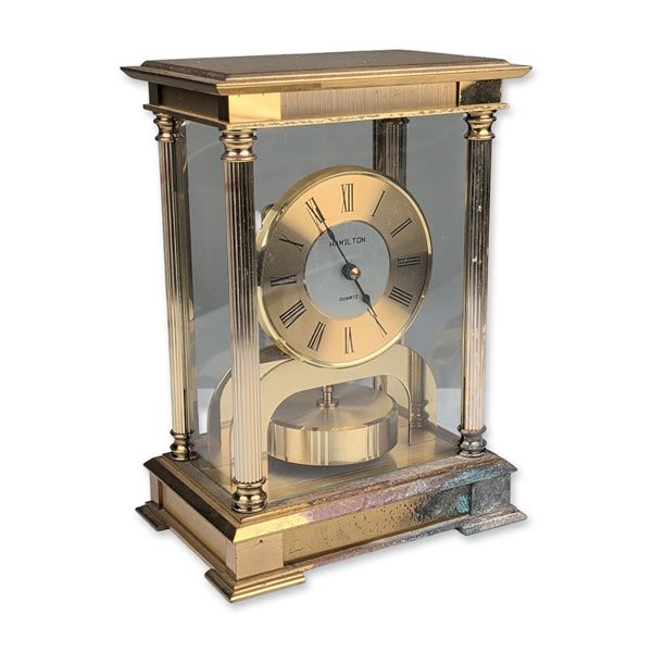 Hamilton German Quartz Brass and Glass Mantel Clock