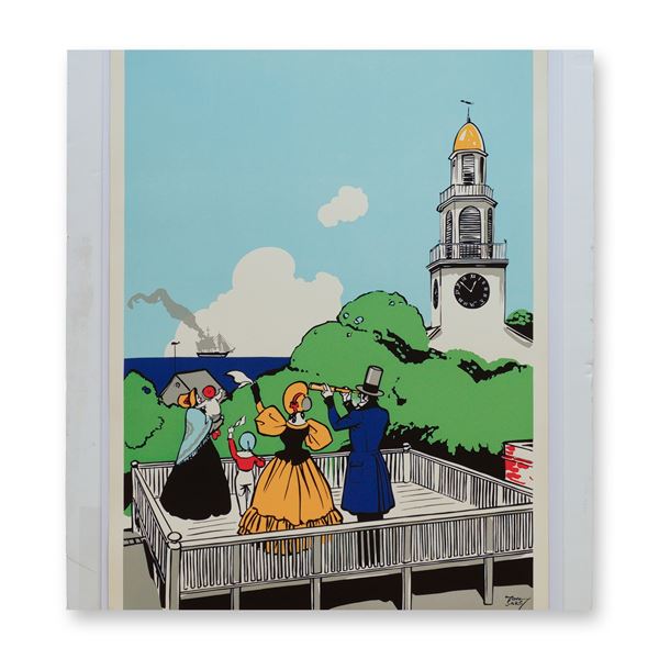 Tony Sarg, Color Silkscreen on Paper, Nantucket Widow's Walk