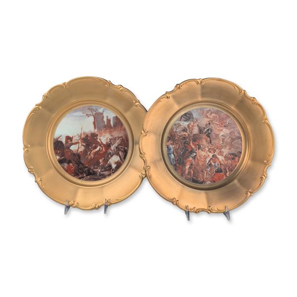 2pc Hutschenreuther Sylvia Gilt Porcelain Display Plates
