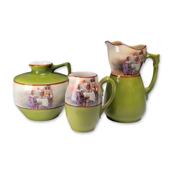 Royal Bayreuth Bavaria Porcelain Cavalier Scene Graduated Pitchers