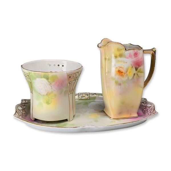 Royal Bayreuth Bavaria Hand Painted Porcelain Tea Strainer Trio