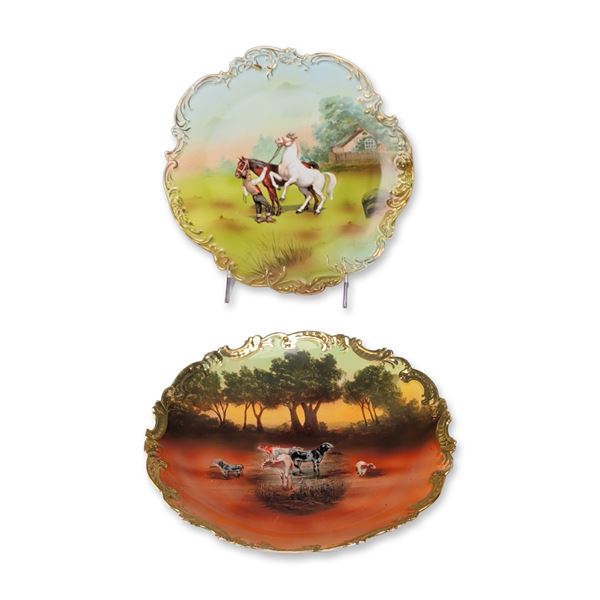Pair of Royal Bayreuth Bavaria Gilded Porcelain Cabinet Plates