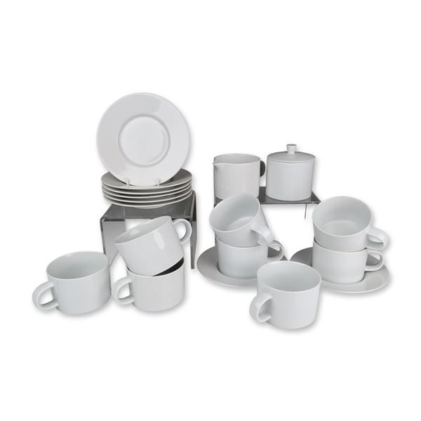 18pc Crate and Barrel White Porcelain Cup and Saucer Set