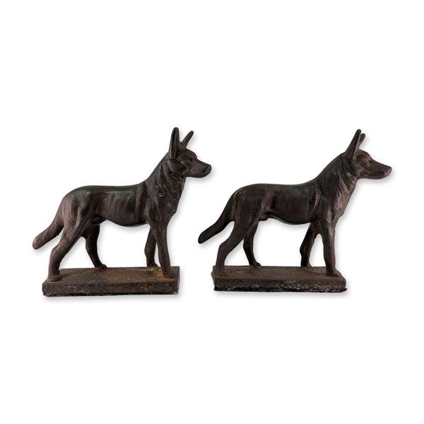 Pair of Cast Iron German Shepherd Dog Figurines