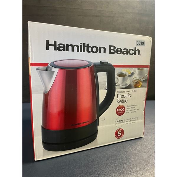Hamilton Beach 1500W Stainless Steel Electric Kettle (1.0 Litre) Red w/ Auto Shutoff - New Sealed!