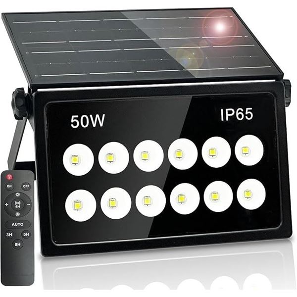 LED Outdoor Solar Flood Light with Remote Control; 50W Solar Security Light; Waterproof, 6500K - New
