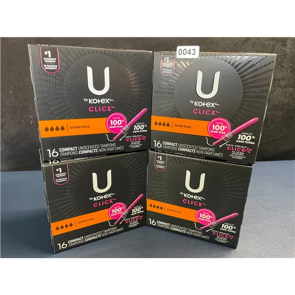 4 Boxes of U by Kotex Click Compact Unscented Tampons (16 Per Box) Super Plus - New Sealed
