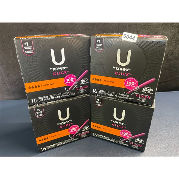 4 Boxes of U by Kotex Click Compact Unscented Tampons (16 Per Box) Super Plus - New Sealed