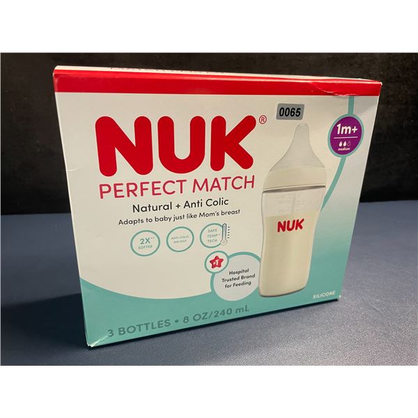 NUK Perfect Match 3-Pack Baby Bottles; Natural + Anti-Colic (1m+) Includes 3x 240ml Bottles - New