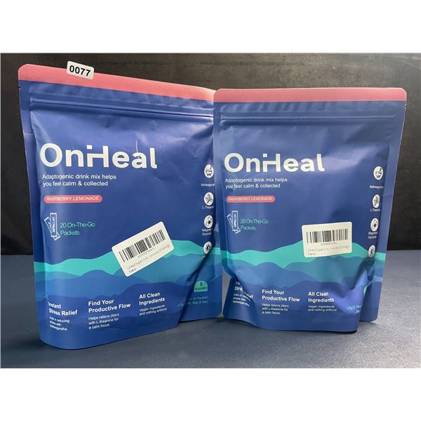 2 Bags of OnHeal Adaptogenic Stress-Relief Drink Mix Packets (20pcs) Raspberry Lemonade - New Sealed