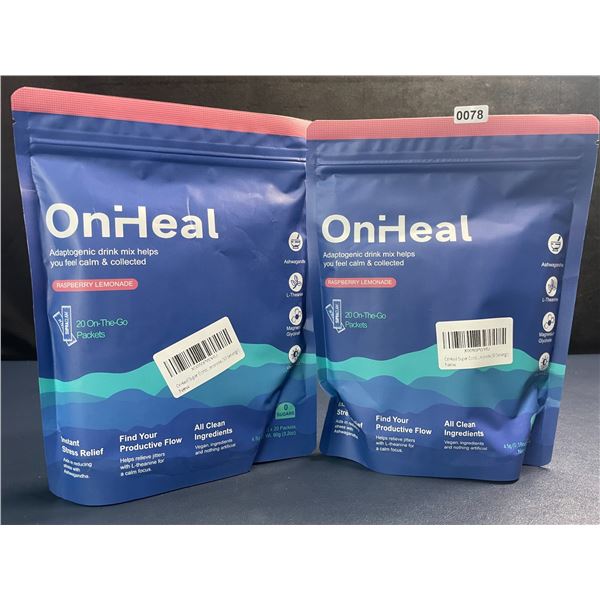 2 Bags of OnHeal Adaptogenic Stress-Relief Drink Mix Packets (20pcs) Raspberry Lemonade - New Sealed