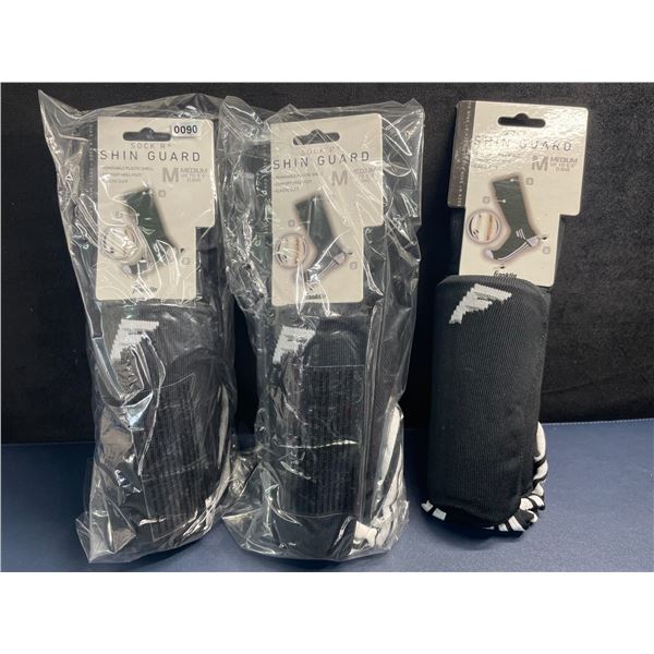 3 Packs of Franklin Sock'R Shin Guards (M) Black - Elastic Cuff, Removable Plastic Shell - New