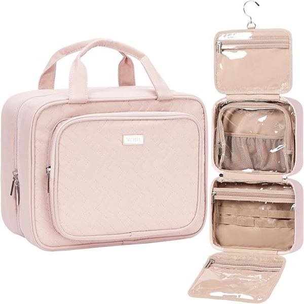 Nishel Travel Toiletry Bag for Women - Large Capacity Makeup Essential Organizer (Pink) New!