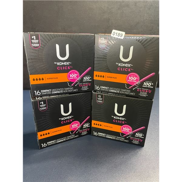 4 Boxes of U by Kotex Click Compact Unscented Tampons (16 Per Box) Super Plus - New Sealed