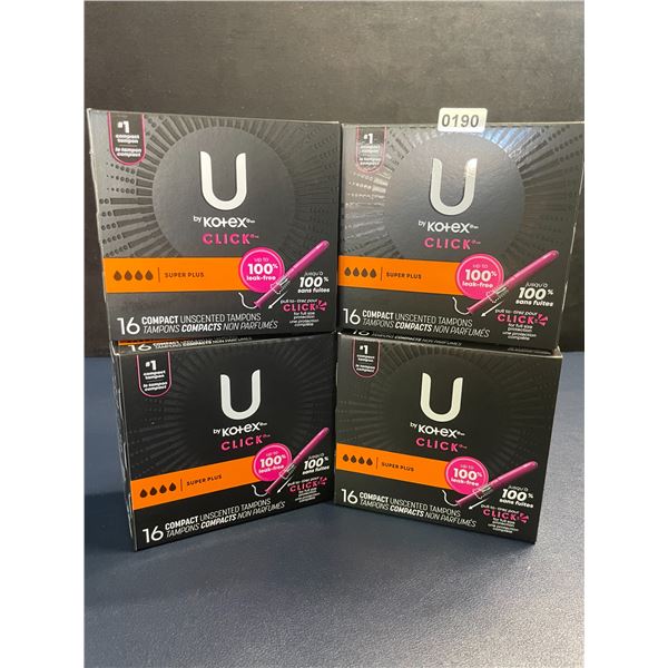 4 Boxes of U by Kotex Click Compact Unscented Tampons (16 Per Box) Super Plus - New Sealed